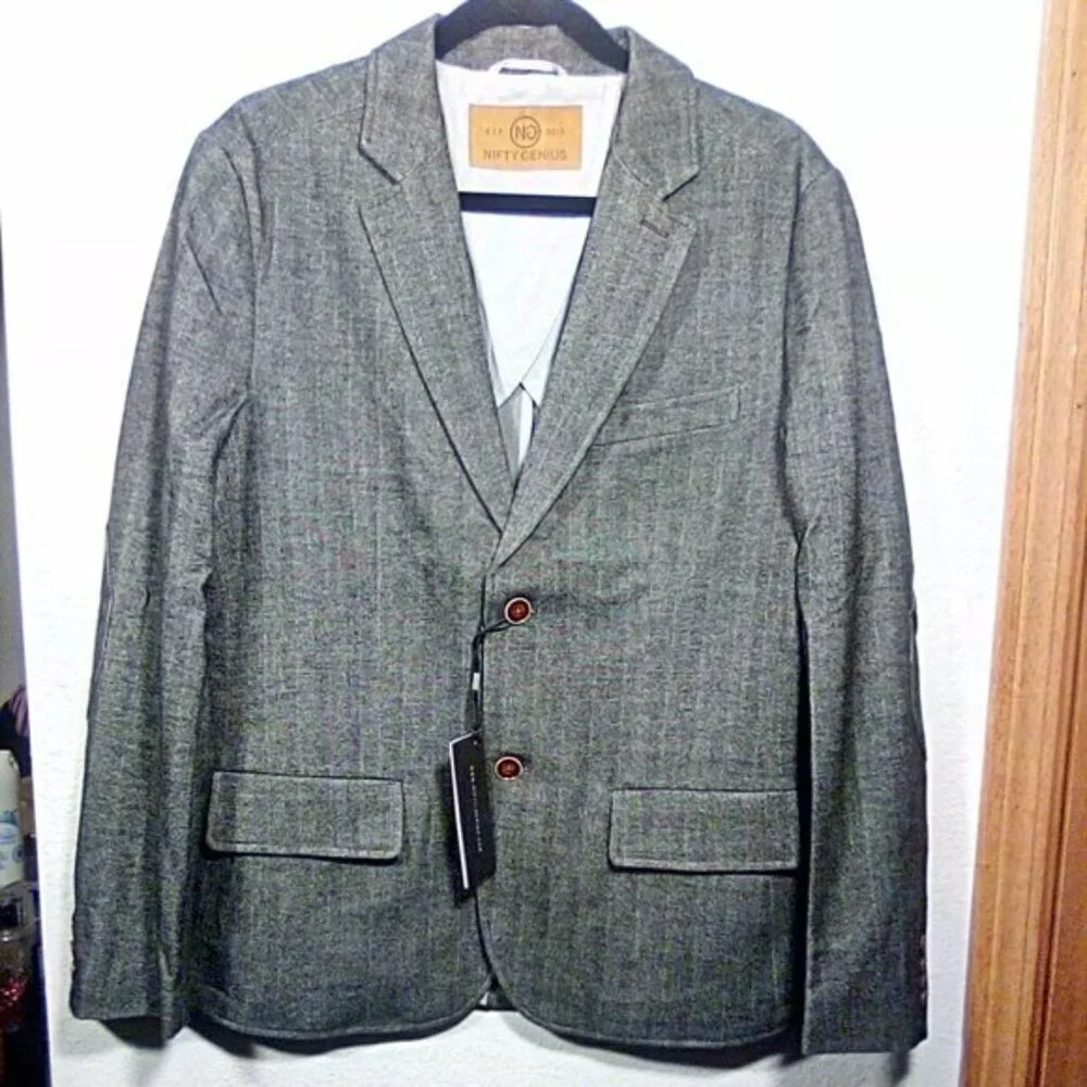 NWT Nifty Genius Jacket Mens Small Grayong Sleeve Kurt Notched Lapel Blazer
